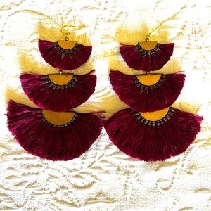 Fringed silk chandelier earrings